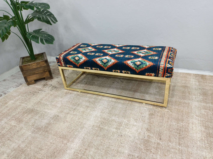 Durable Wood Leg Bench, Easy To Clean Upholstered Bench, Easy To Clean Upholstered Bench, Anatolian Upholstered Wooden Footstool Bench