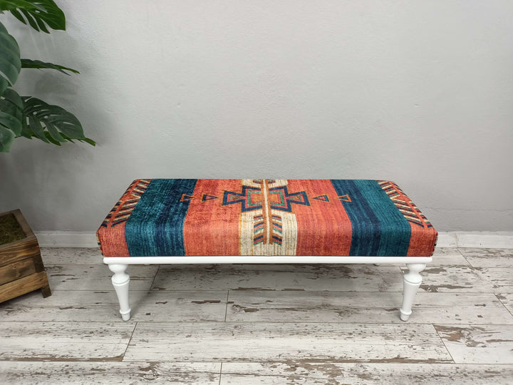 Anatolian Red Color Fabric Upholstered Bench, Contemporary Footstool Bench, Eco Friendly Footstool Bench, Couch Under Foot Bench, Diningroom Decorative Bench