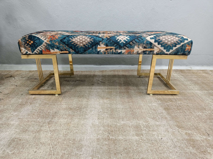 Conical Leg Upholstered Bench, Handcrafted Ottoman Bench With Interior, Ottoman Velvet Upholstered Bench, Ottoman Bench With Easy Maintenance Upholstered