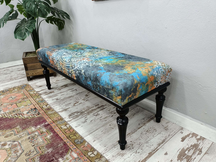 Living Room Bench, Solid Wood Ottoman Bench, Footrest Step Stool Bench, Upholstered Ottoman Stool Bench, Modern Velvet Vanity Bench with Metal Legs