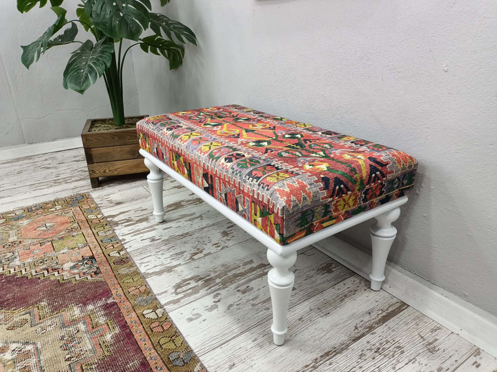 Wooden Bench with Backrest, Pet Friendly Upholstered Bench, Modern Bench with Wooden Base Decorative Ottoman Bench With Velvet Upholstered