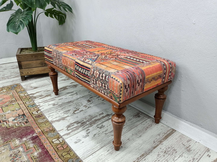 Library Bench, Mid-century Bench, Elegant Large Bench, Modern Upholstered Bench in Bedroom, Vintage Pattern Upholstered Bench, Reading Bench