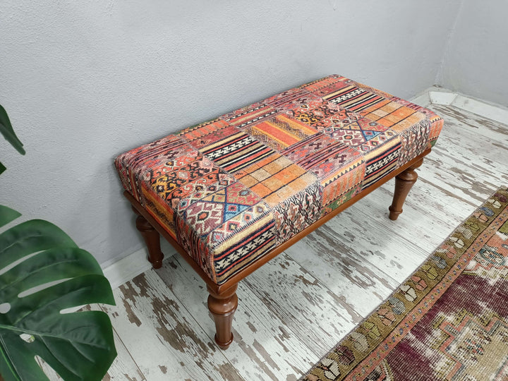 Ottoman Velvet Upholstered Bench, Ottoman Bench With Easy Maintenance Upholstered, Upholstered Bench with Lumbar Pillow, Modern Relaxation Bench
