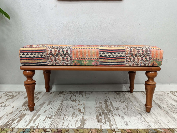 Reading Lounge Bench, Solid Wood High Back Bench Modern Accent Bench, Eco Friendly Bench, Pet Friendly Upholstered Bench, Oriental Leg Walnut Footstool Bench