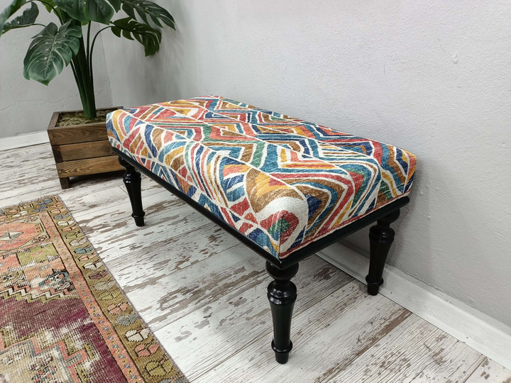 Wooden Bench Soft Fabric Upholstery, Conical Leg Upholstered Bench, Quality Rocking Bench, Bedroom Decor Bench, Wooden Leg Bench