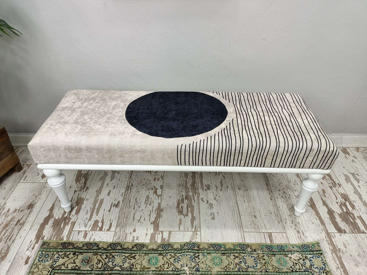Rectangular Ottoman Bench, Modern Living Room Bench, Comfortable Outdoor Reading Wooden Bench, Rocking Bench With Soft Fabric Upholstery