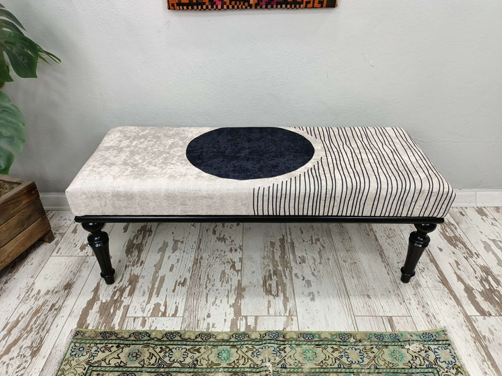 Upholstered Ottoman Stool Bench, Modern Velvet Vanity Stool Bench with Metal Legs, Oriental Leg Stool Bench, Cocktail Ottoman Bench