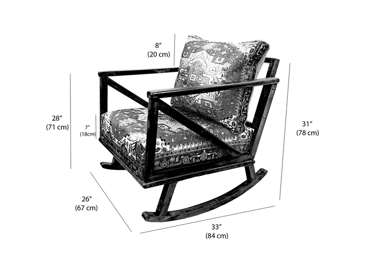 Wide Size Rocking Armchair, Reading Rocking Armchair, Black Wooden Rocking Armchair, Comfortable Rocking Armchair