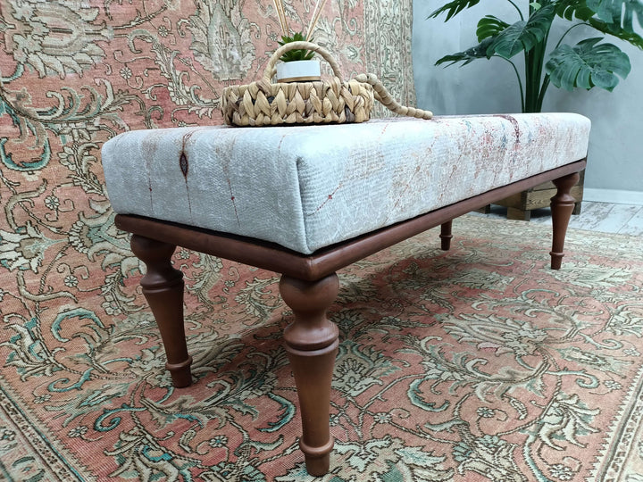 Dressing Table Set Bench Ottoman Upholstered with Printed Rug Handmade Bench, Farmhouse Bench, Dressing room bench, Window seat
