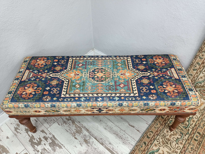 Piano Bench, Entry Table, Hemp Kilim Bench, Pouffe Coffee Table, Wooden Bench, Wooden Leg Ottoman Bench with Small Stand, Sofa Tea Seat Padded Stool