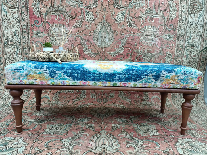 Wooden Bench Soft Fabric Upholstery, Conical Leg Upholstered Bench, Quality Rocking Bench, Bedroom Decor Bench, Wooden Leg Bench