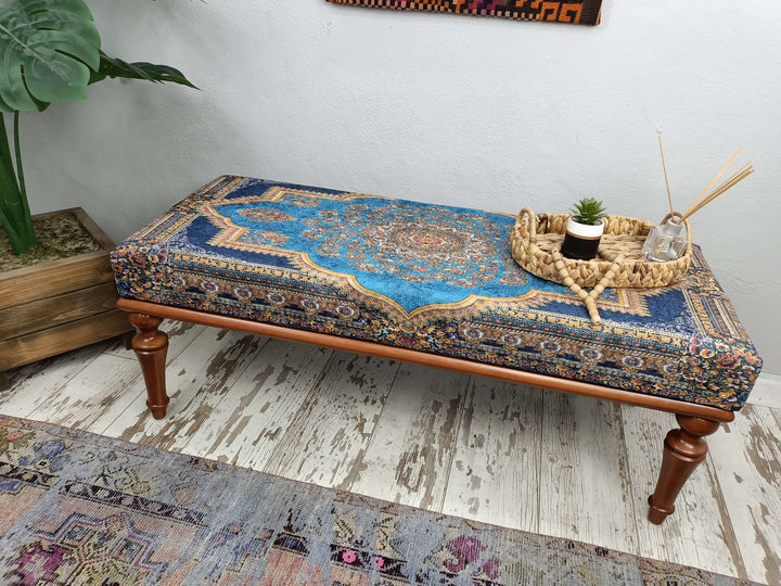 Conical Leg Upholstered Bench, Handcrafted Ottoman Bench With Interior, Ottoman Velvet Upholstered Bench, Ottoman Bench With Easy Maintenance Upholstered