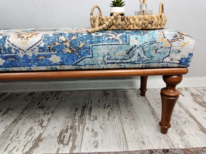 Mid Century Modern Upholstered Fabric Bench, Wide Bench with Thick Pillow Cushion, Adult Bench, Wooden Rocking Bench, Entrance Hall Modern Decor Sitting Bench