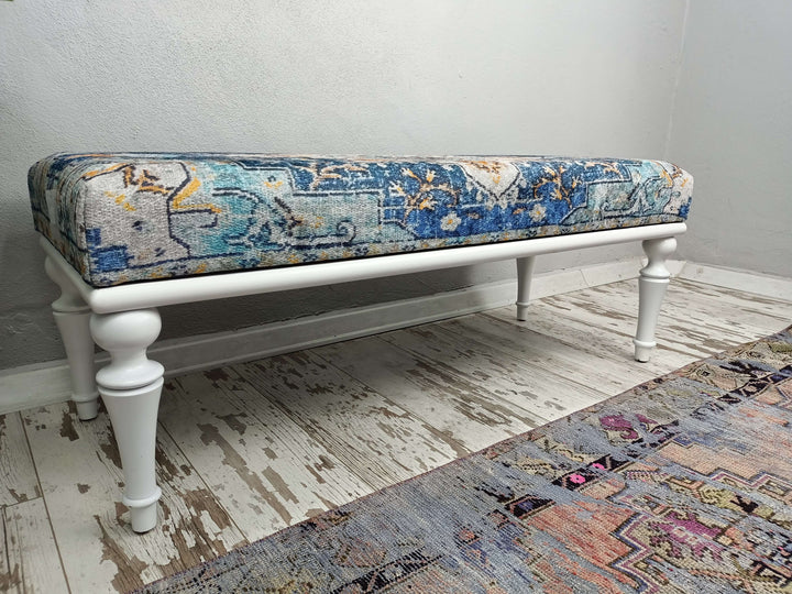 Upholstered Bench with Lumbar Pillow, Modern Relaxation Bench with Backrest, Designer Upholstered Ottoman Bench, Fabric Upholstered Single Sofa Bench