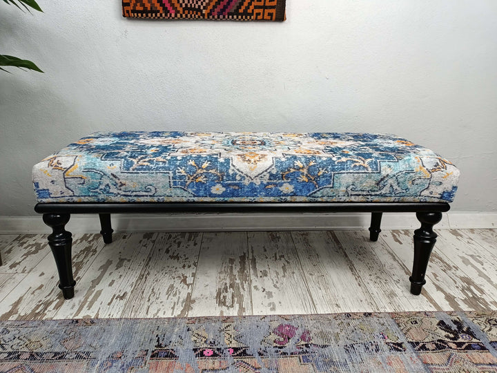 Piano ottoman bench with storage, Long seat living room bench, Bench with arms, Oriental Printed Fabric Upholstered Ottoman Bench, Dressing Table Set Bench, New House Decorative Bench
