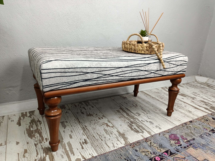 Bench Single Sofa, Minimalist Curved Bench, Teddy Upholstered Cloud Bench, Decorative Bench, Upholstered Ottoman Bench, Stylish Bohemian Pattern Upholstered Bench