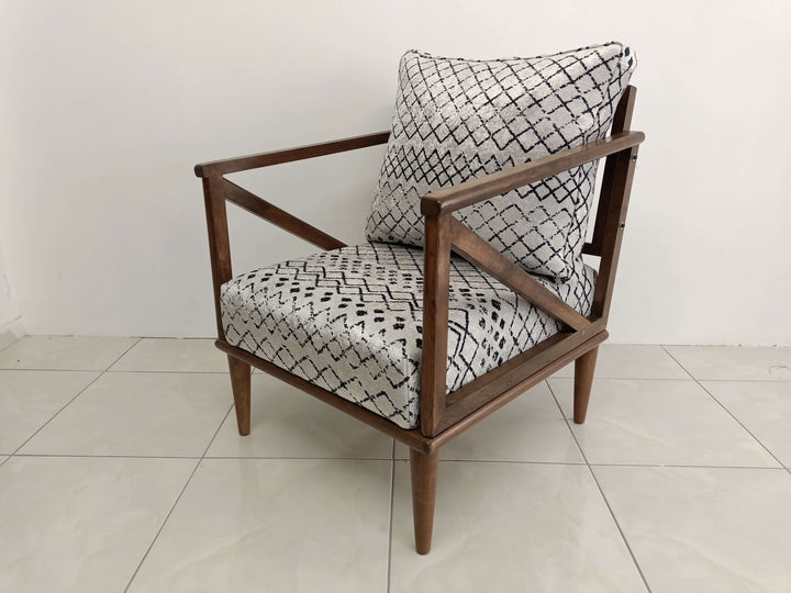 Upholstered Rocking Chair with Lumbar Pillow, Premium Fabric Armchair Rocking Chairs, Comfortable Relax Rocking Chair, Oriental Leg Wooden Armchair