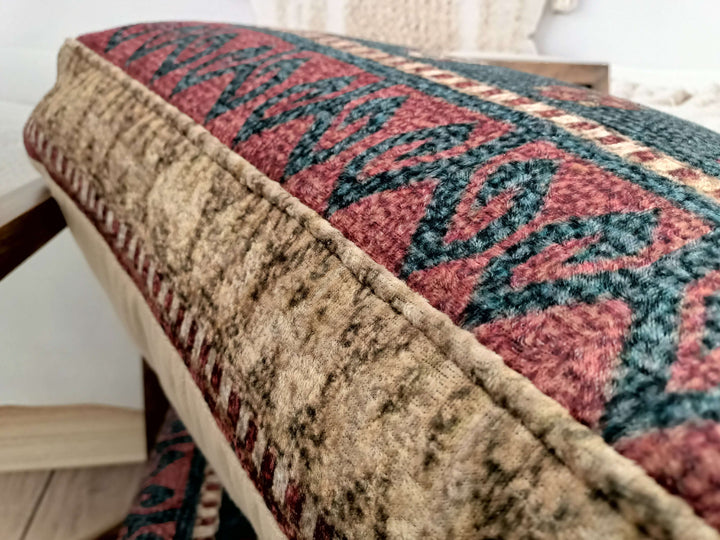 Beech Wood Armchair with Printed Fabric, Conical Leg Upholstered Armchair, Anatolian Velvet Armchair, Ottoman Fabric Armchair