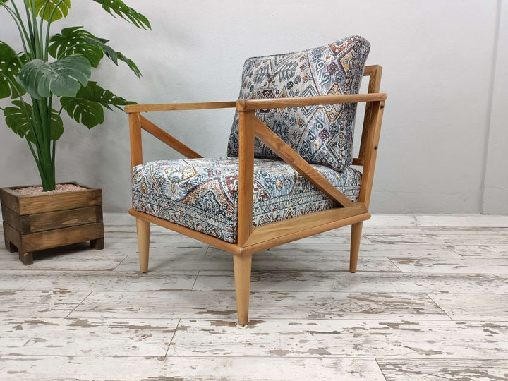 Handcrafted 2-in-1 Convertible Rocking Armchair, Library Reading Armchair, Bedroom Decorative Armchair, Vintage Pattern Design Armchair, Rocking Armchair