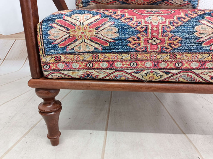 Modern Upholstered Armchair in Bedroom, Elegant Upholstered Armchair, Modern Ottoman Bench with Conical Legs, Erasable Relax Armchair