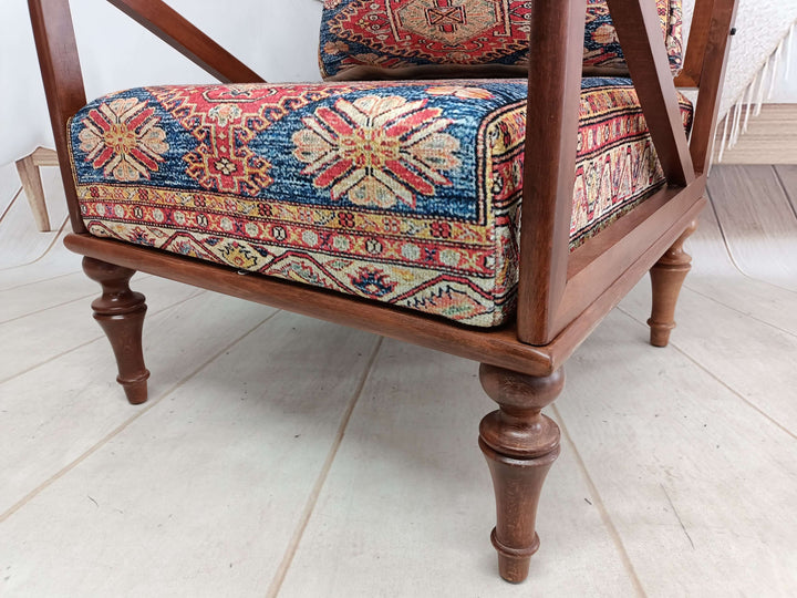 Wooden Oriental Leg Armchair, Anatolian Design Velvet Fabric Armchair, Easy To Clean Armchair, Dining Table Comfort Armchair