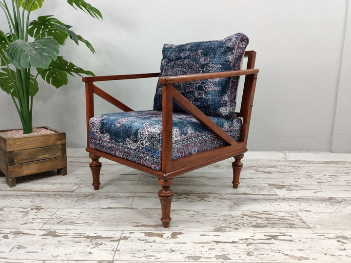 Upholstered Armchair, Wood Armchair For Decorative Living Room, Oriental Upholstered Ottoman Rocking Armchair, Designer Upholstered Ottoman Armchair