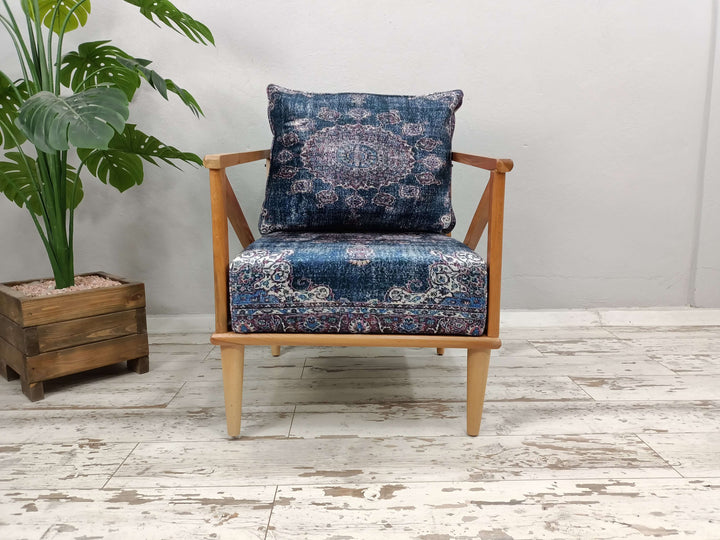 Wood Armchair For Decorative Living Room, Oriental Upholstered Ottoman Rocking Armchair, Premium Fabric Armchair Rocking Chairs, Comfortable Relax Rocking Chair