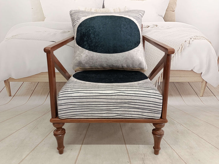 Detailed View of Upholstered Armchair Cushion, Elegant Upholstered Armchair with Dark Brown Legs, Modern Decor Bedroom Armchair