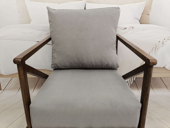 Wooden Armhair Soft Fabric Upholstery, Conical Leg Upholstered Armchair, Ottoman Velvet Upholstered Armchair, Decoration Oriantal Leg Livingroom Armchair