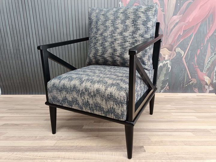 Gray Fabric Upholstered Armchair, Black Leg Armchair, Livingroom Decorative Armchair, Entrance Hall Armchair, Comfortable Rocking Armchair