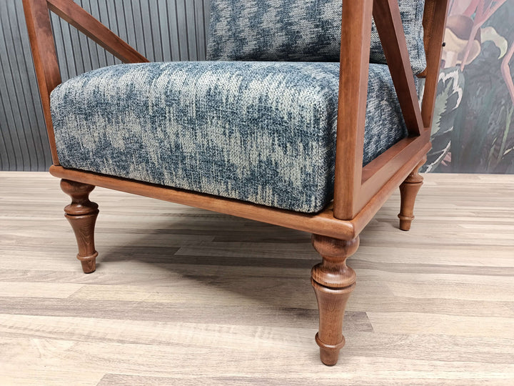 Dark Brown Ottoman Chair in Entryway, Oriental Leg Armchair, White Wood Armchair, Qualitiy Upholstered Rocking Armchair, Conical Leg Armchair