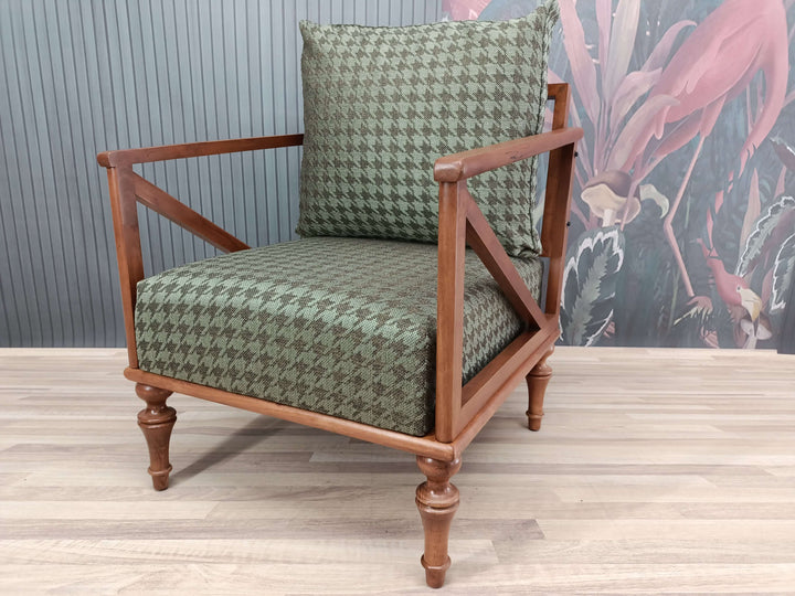 Stylish Bohemian Pattern Upholstered Chair, Comfortable Home Library Armchair, Green Upholstered Armchair, Comfortable Reading Armchair