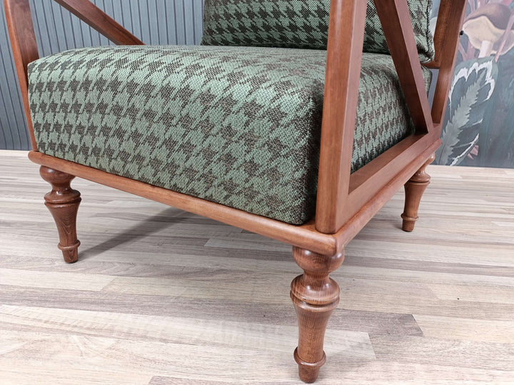 Customizable Rocking Armchair, Oriental Pattern Conical Leg Armchair, Upholstered Velvet Armchair, Armchair in Living Room