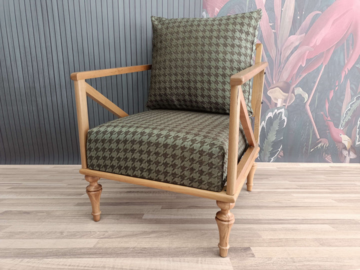 Green Upholstered Armchair, Entrance Hall Armchair, Livingroom Bohemian Armchair, Dining Table Chair, Wooden Rocking Armchair