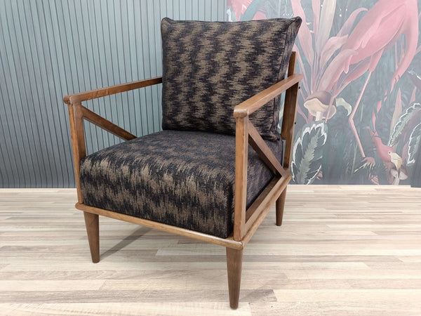 Elegant Upholstered Armchair with Dark Brown Legs, Cushioned Wooden Armchair, Brown Color Large Size Armchair