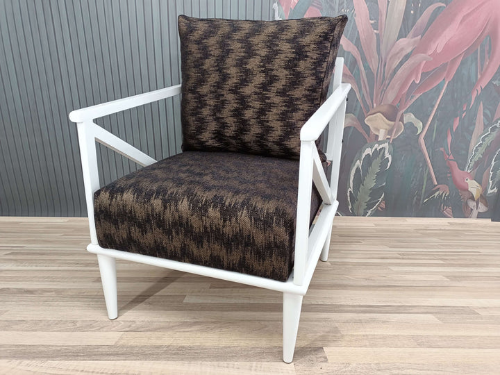 Luxury Brown Velvet Armchair, White Wood Arnchair, Oriental Leg Rocking Armchair, Modern Upholstered Armchair, Conical Leg Armchair