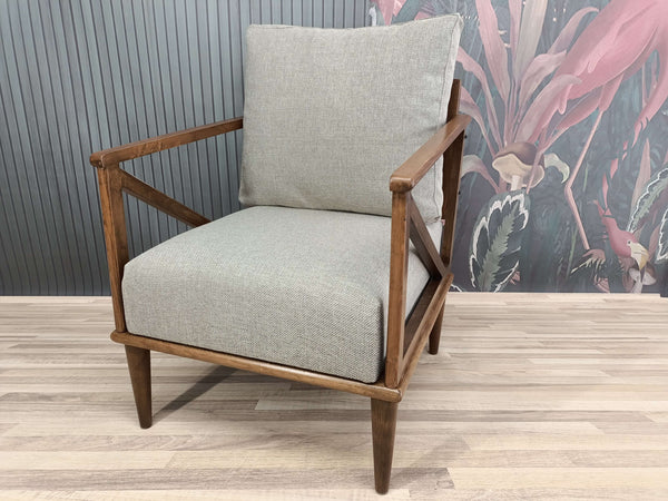 Wooden Entrance Comfort Chair, Modern Upholstered Armchair in Bedroom, Sleepping Rocking Armchair, Gray Velvet Upholstered Armchair