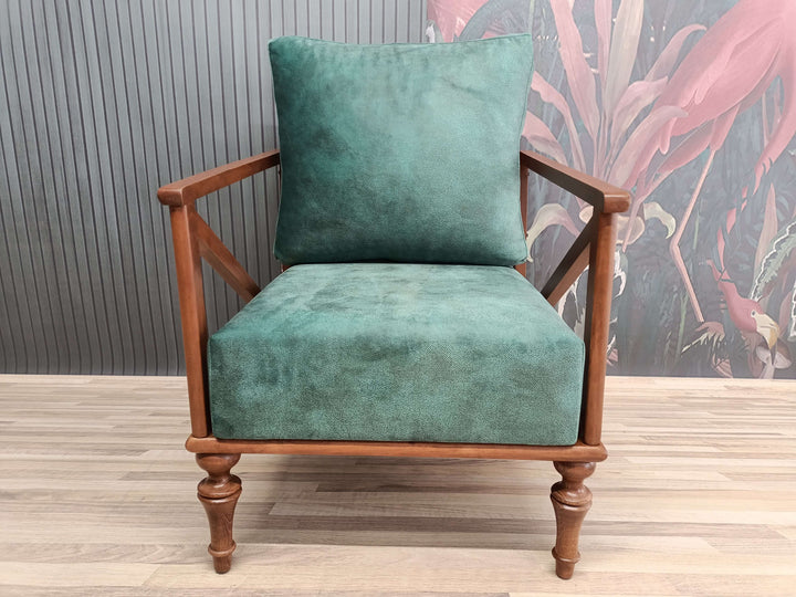 Rocking Chair Upholstered Seat, Armchair with Dark Brown Legs, Upholstered Armchair Cushion, Luxury Rocking Armchair