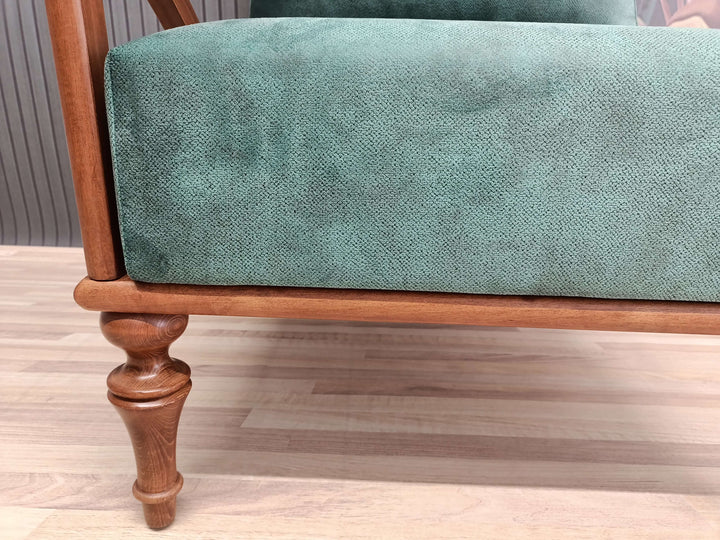 Oriental Leg Wooden Armchair, Green Velvet Upholstered Armchair, Library Reading Rocking Armchair, Modern Decorative Armchair