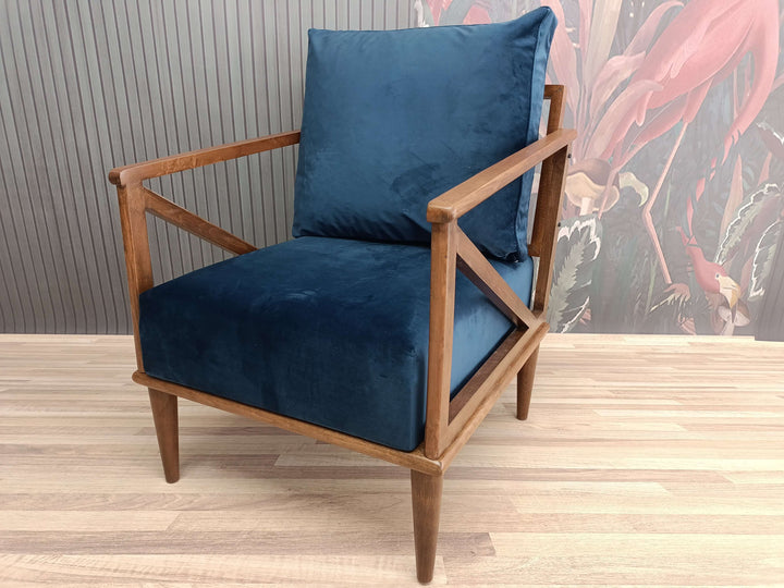 Elegant Upholstered Armchair with Dark Brown Legs, Bohemian Design Accent Armchair, Contemporary Velvet Armchair