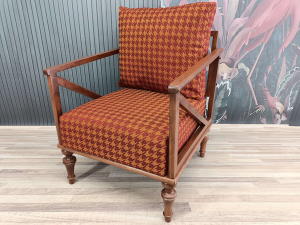 Armchair with Printed Fabric, Wooden Durable Armchair, Orange Velvet Upholstered Armchair, Colourful Rocking Armchair