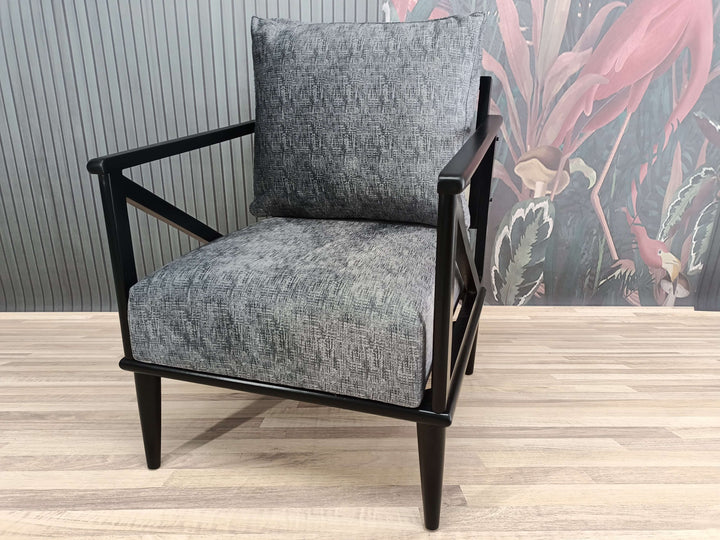Handcrafted Elegant Reading Armchair, Dark Brown Ottoman Chair in Entryway, Kilim Pattern Rocking Armchair