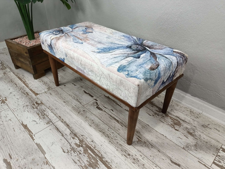Entrance Hall Bench, Storage bench, Simple Sofa Solid Wood Bench , Fabric Upholstered Single Bench, Turkish Motif Showy Livingroom Bench
