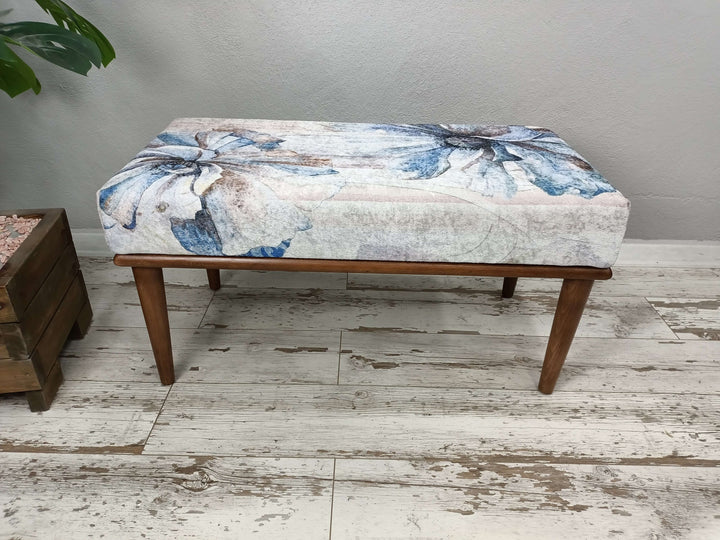 Mid Century Modern Upholstered Fabric Bench, Wide Chair with Thick Pillow Cushion, Adult Bench, Living room storage ottoman, Piano ottoman bench with storage, Long seat living room bench