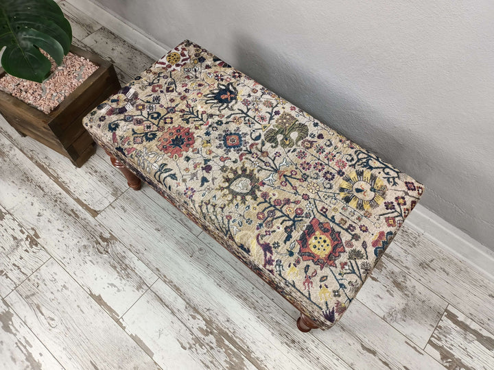 Practical Upholstered Footstool Bench, Fabric Easy To Clean Bench, Ped Friendly Bench, Chic Livingroom Bench, Vintage Upholstered Ottoman Bench for Entryway