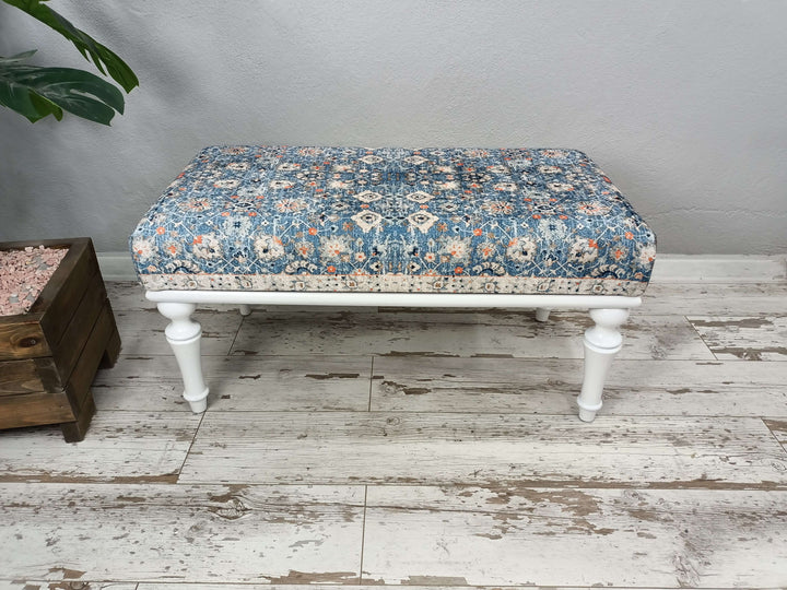 Baby Room Pratical Step Stool Bench, Diningroom Table Footstool Bench, Home Office Comfortable Footstool Bench, Floral Fabric Upholstered Bench