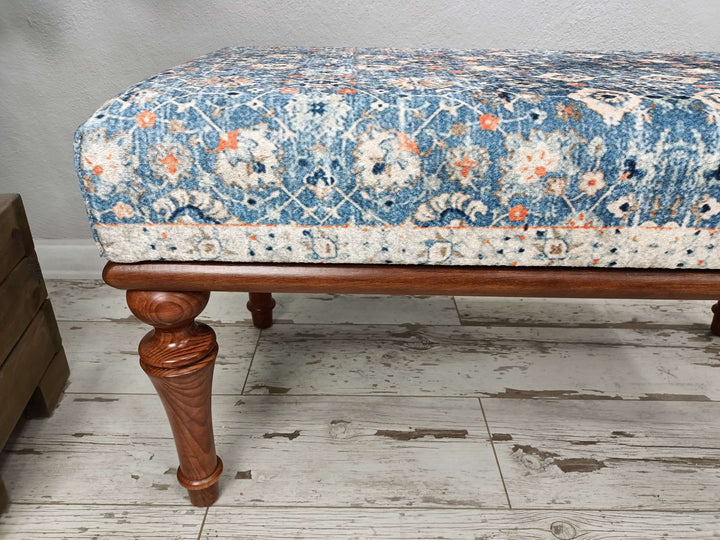 Modern Stool Bench Ottoman for Living Room Entryway, Oriental Printed Fabric Upholstered Ottoman Bench, Farmhouse Bench, Dressing room bench