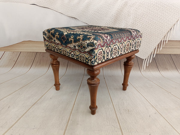 Handmade Velvet Fabric Walnut Wooden Bench