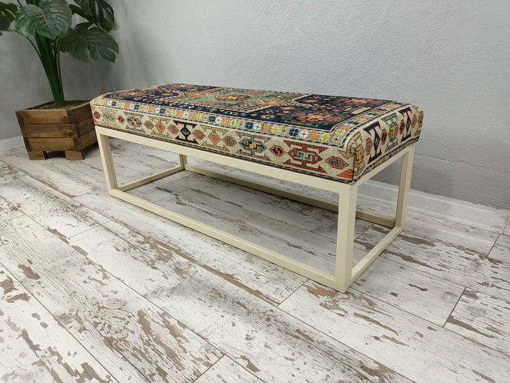 Eco Friendly Bench, Ottoman Bench With Easy Maintenance Upholstered, Solid Wood High Back Bench, Oriental Leg Walnut Footstool Bench