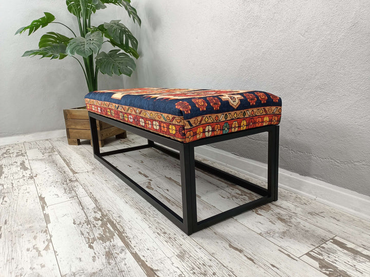Lounge Bench, Clothes Chest, End Of Bed Bench, Turkish Kilim Pattern Ottoman Bench with Storage, Upholstered Bench, Storage Ottoman, End Of Bed Bench